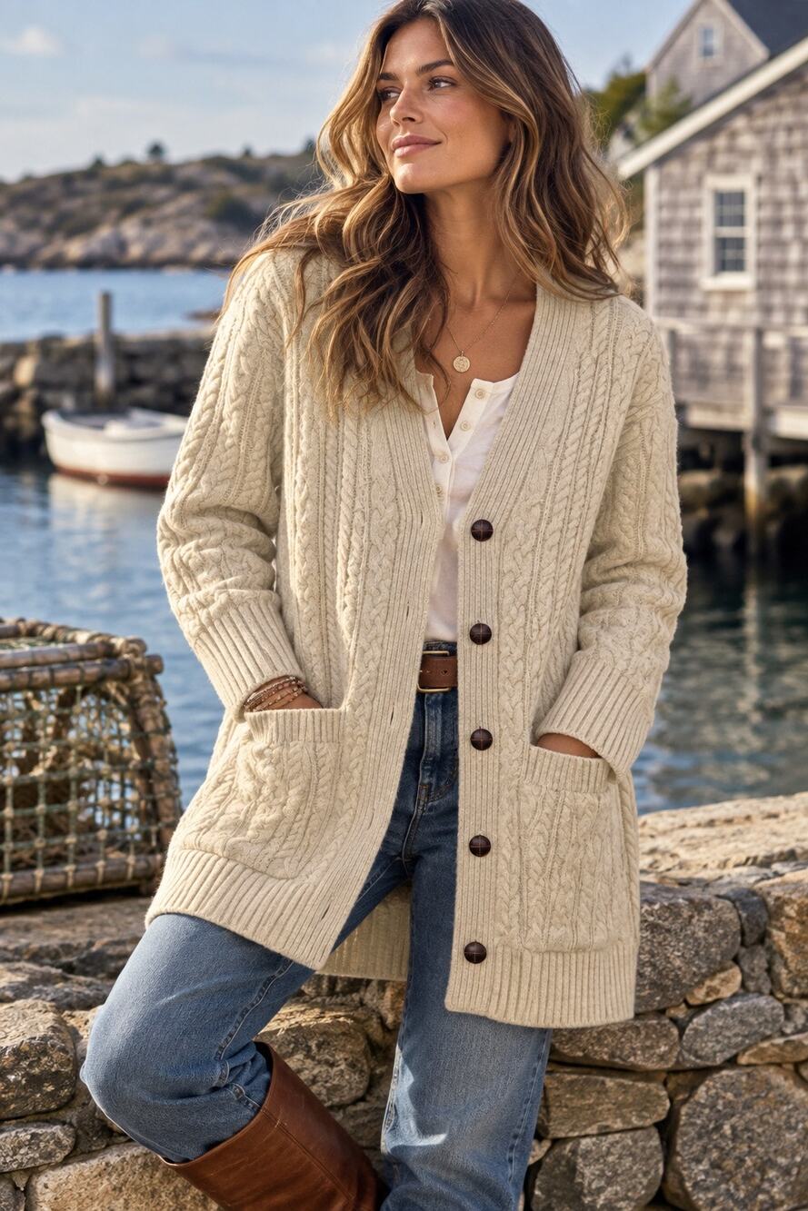 Duluth Trading Wool Cashmere Fisherman Cable Knit Cardigan Sweater M Heritage